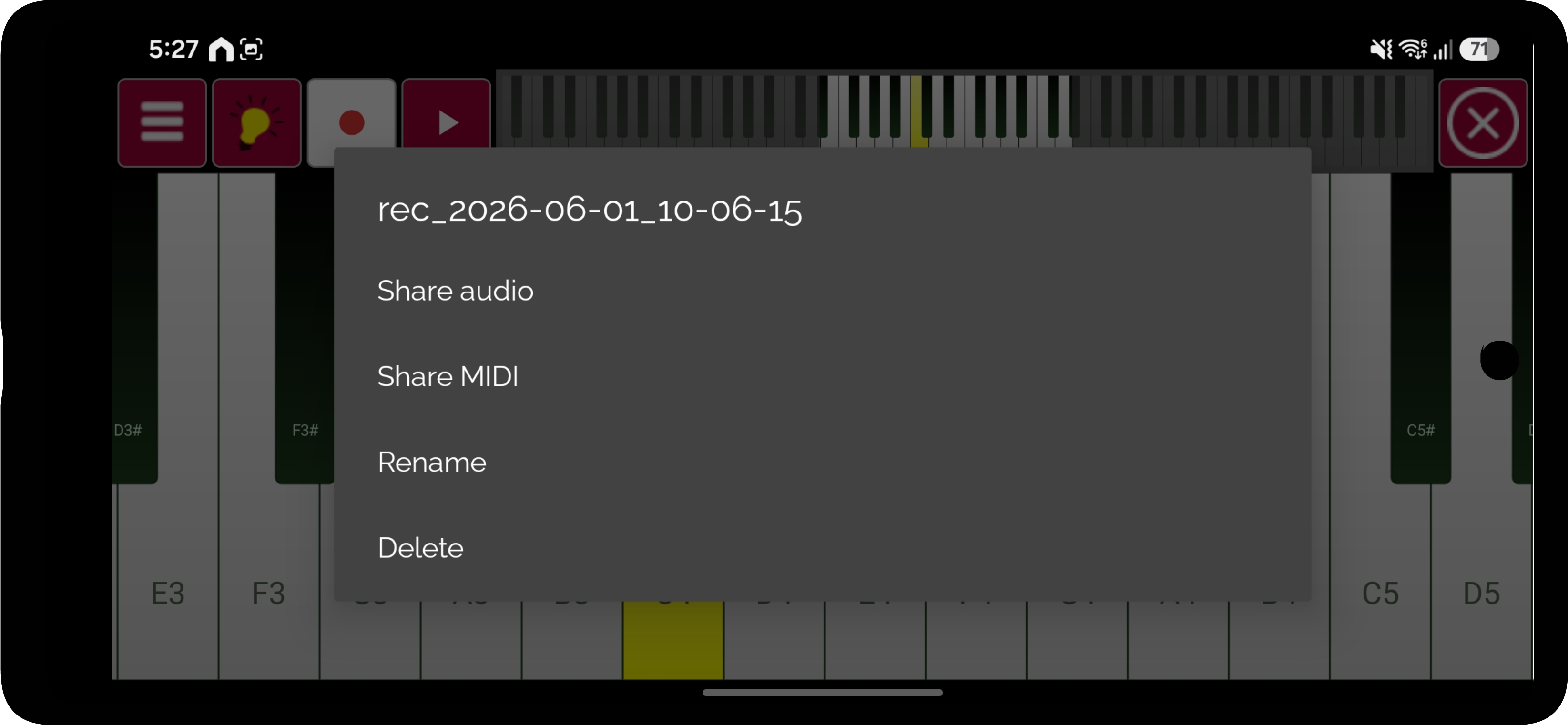Sharing a Real Piano Keyboard recording as audio or MIDI